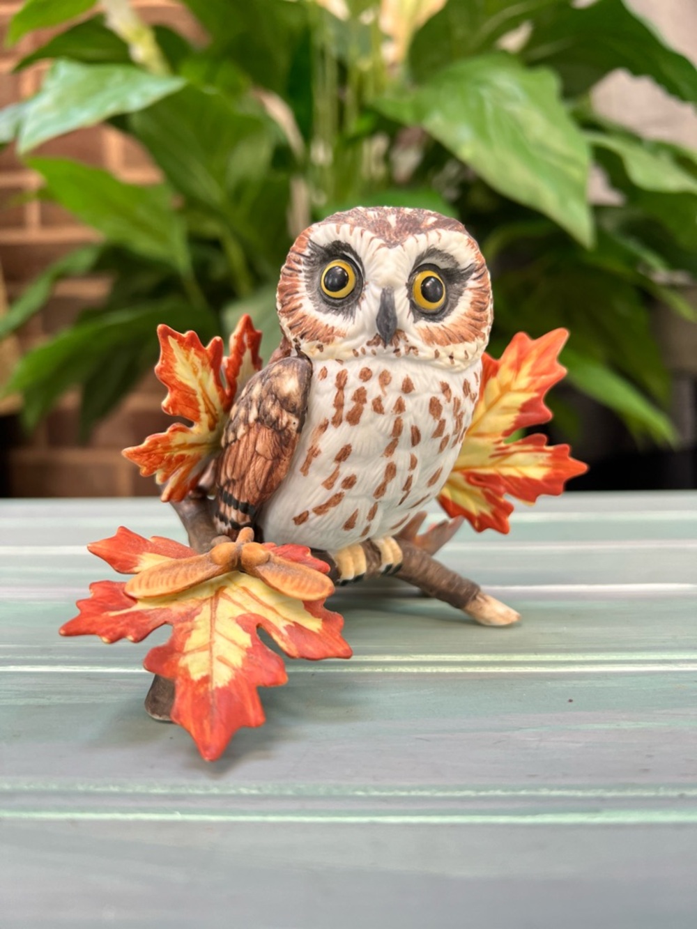Lenox Autumn Saw Whet Owl Figurine in Brown and Orange Autumn Foliage